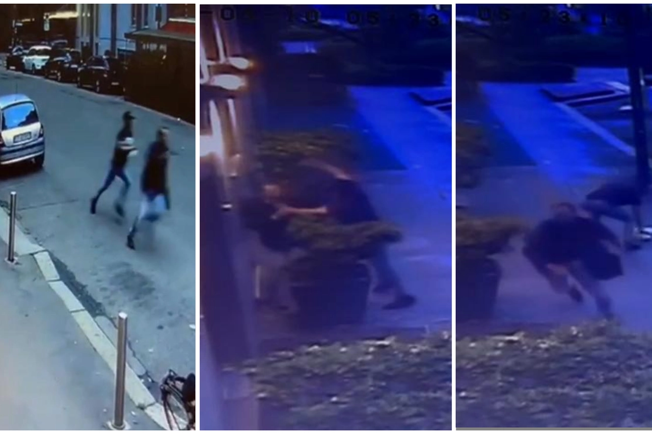 Tre frame delle immagini riprese dalle telecamere a circuito chiuso di via Torriani: Emanuele De Maria rincorre e accoltella il 50enne egiziano che riesce a reagire e a scappare