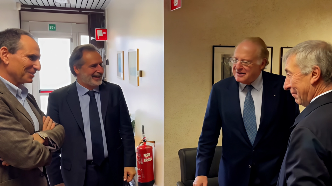 Incontro in municipio tra il presidente rossonero Paolo Scaroni e il primo cittadino Francesco Squeri "Aspettiamo l’esito della Valutazione ambientale sull’area, l’impianto dev’essere un’opportunità". Incontro in municipio tra il presidente rossonero Paolo Scaroni e il primo cittadino Francesco Squeri "Aspettiamo l’esito della Valutazione ambientale sull’area, l’impianto dev’essere un’opportunità".
