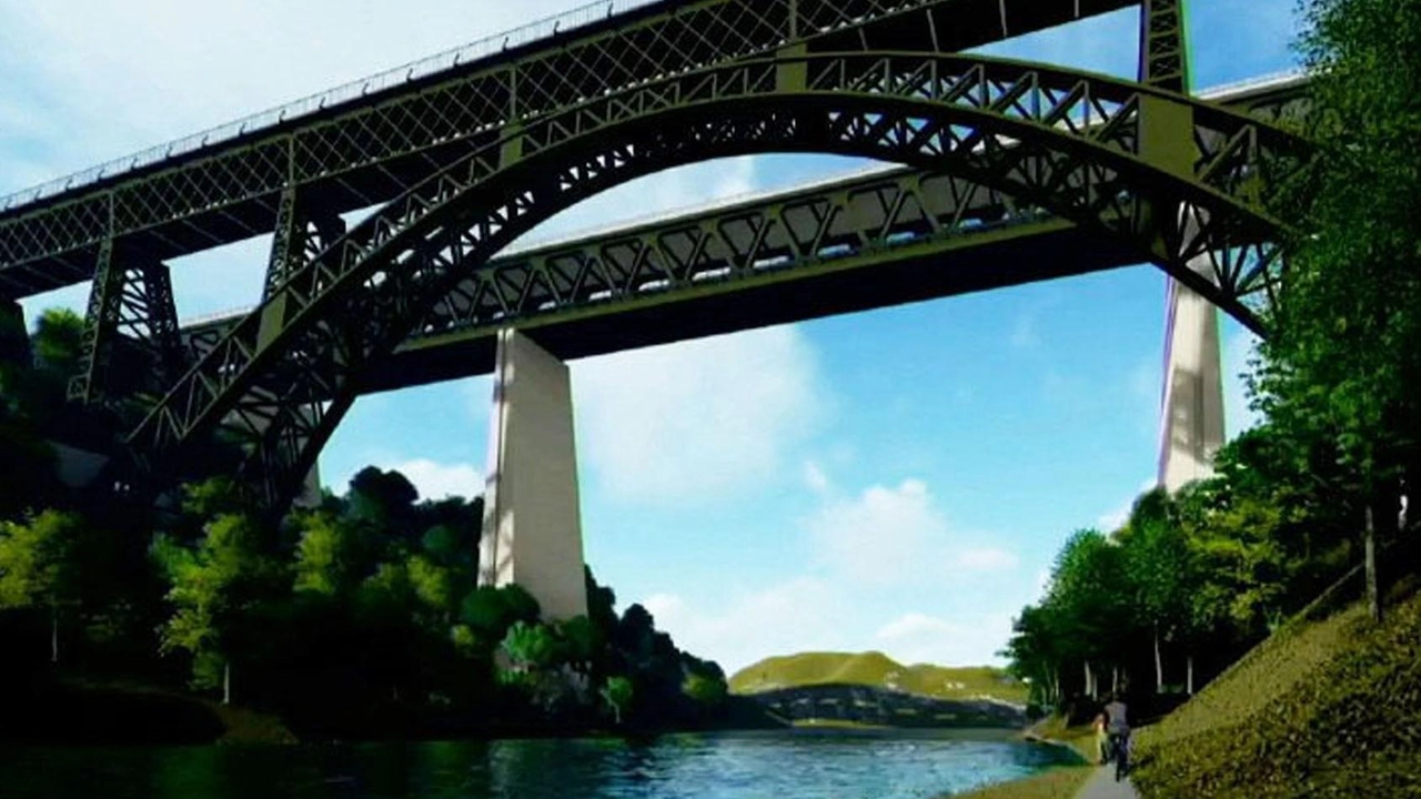 Nella foto il rendering con il vecchio ponte San Michele e sullo sfondo il nuovo ponte Nella foto il rendering con il vecchio ponte San Michele e sullo sfondo il nuovo ponte
