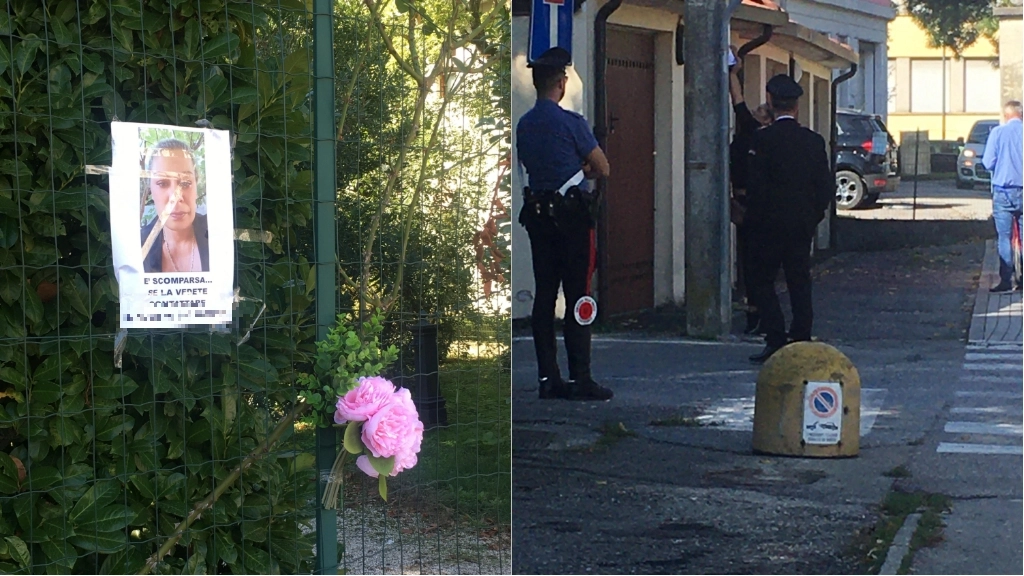 La sorella Roxana e il fiore sul pilone con uno dei tanti manifesti con la foto di Maria Campai La sorella Roxana e il fiore sul pilone con uno dei tanti manifesti con la foto di Maria Campai