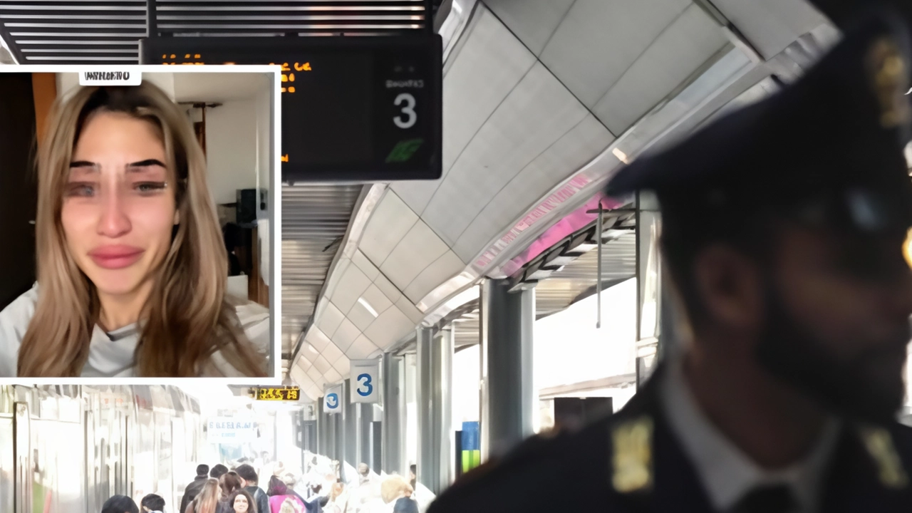 Polizia ferroviaria al lavoro. Nel riquadro, la denuncia social della tiktoker