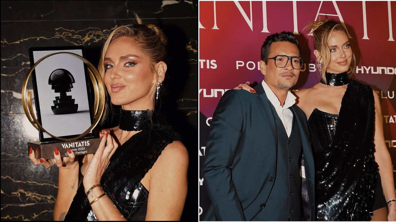 Chiara Ferragni con il premio di "International Fashion Icon" consegnatole dalla rivista spagnola Vanitatis durante i Vanitatis Awards 2024