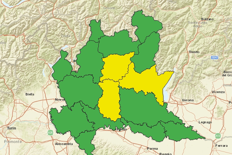 Le zone coinvolte dall'allerta gialla