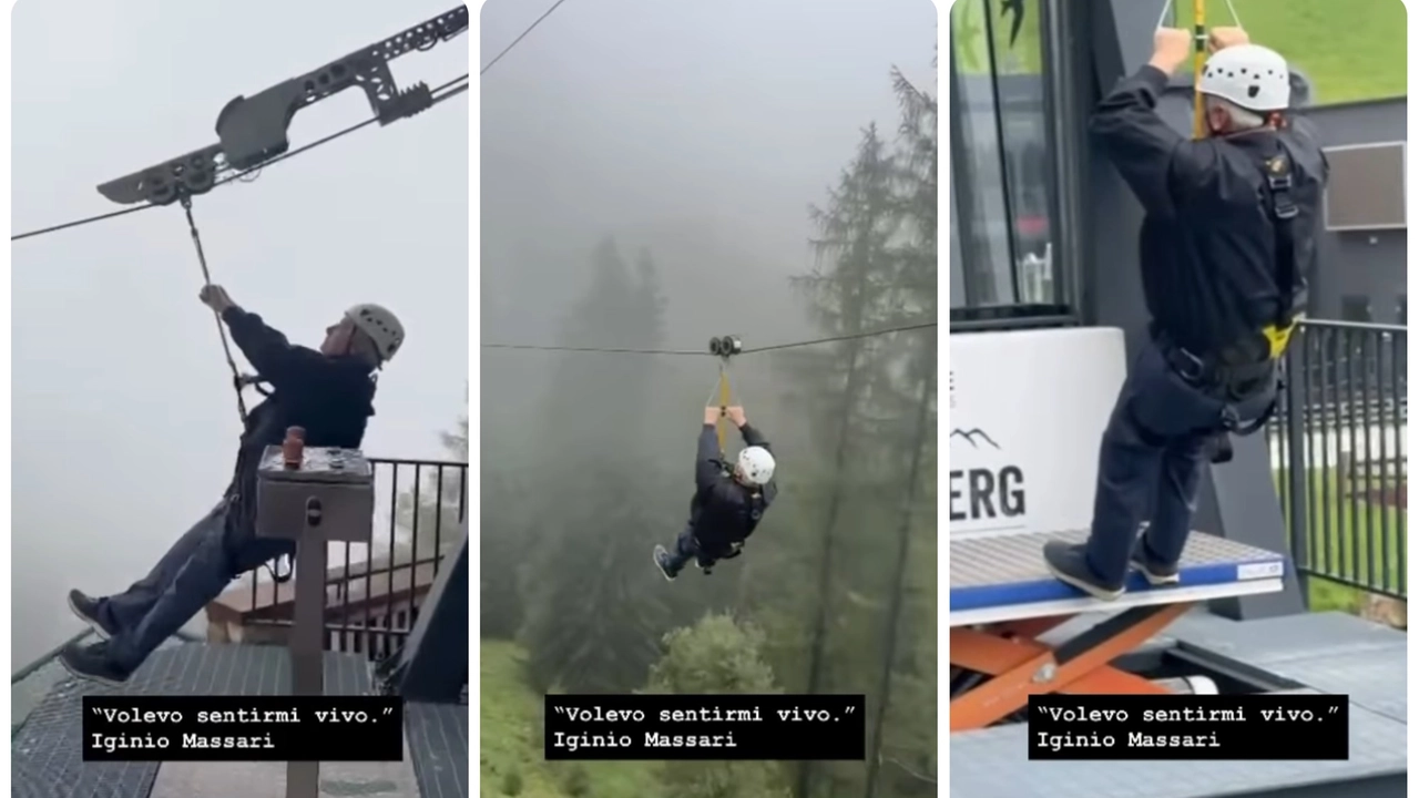 Iginio Massari e l'esperienza della zipline (Frame video profilo Instagram)