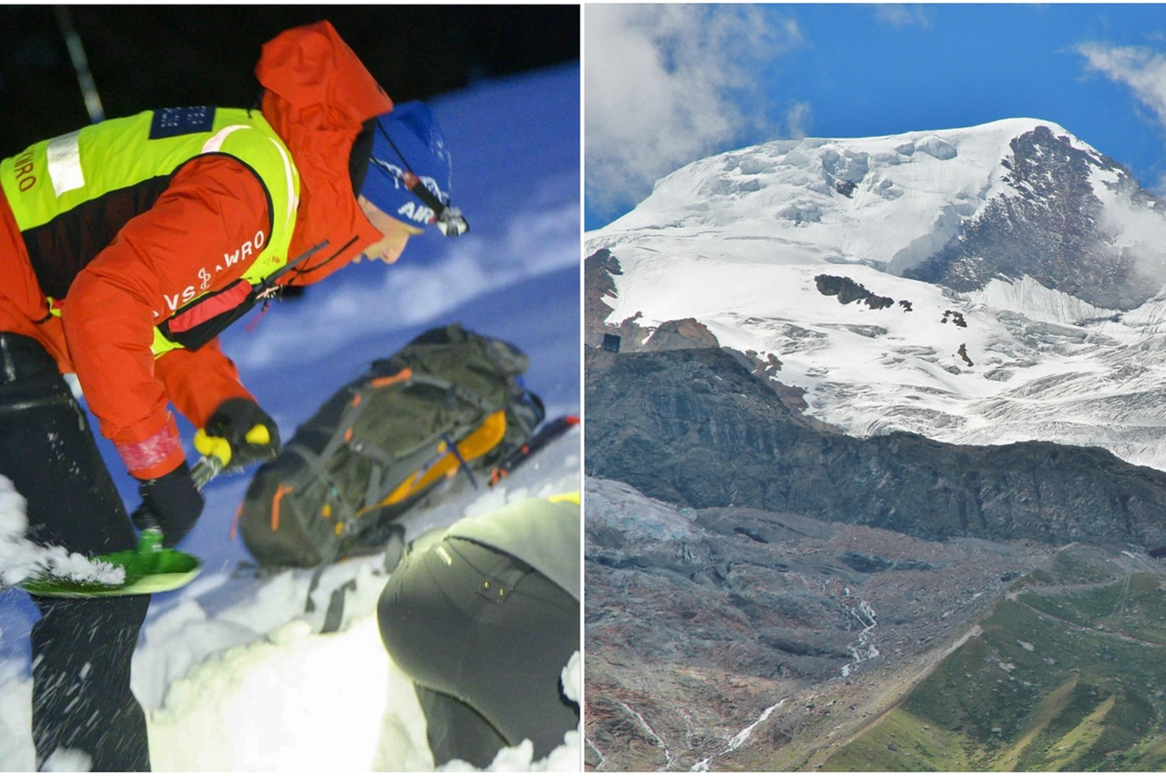 Soccorritori dell'Ocvs in azione (sito ocvs.ch); a destra, uno scatto dell'Alphubel