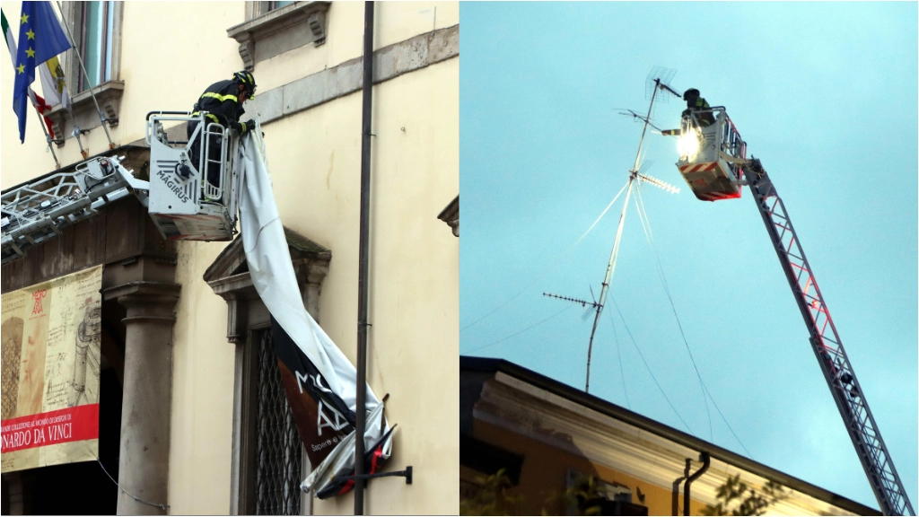 Interventi dei vigili del fuoco a Milano per insegne e antenne pericolanti a causa delle raffiche di vento