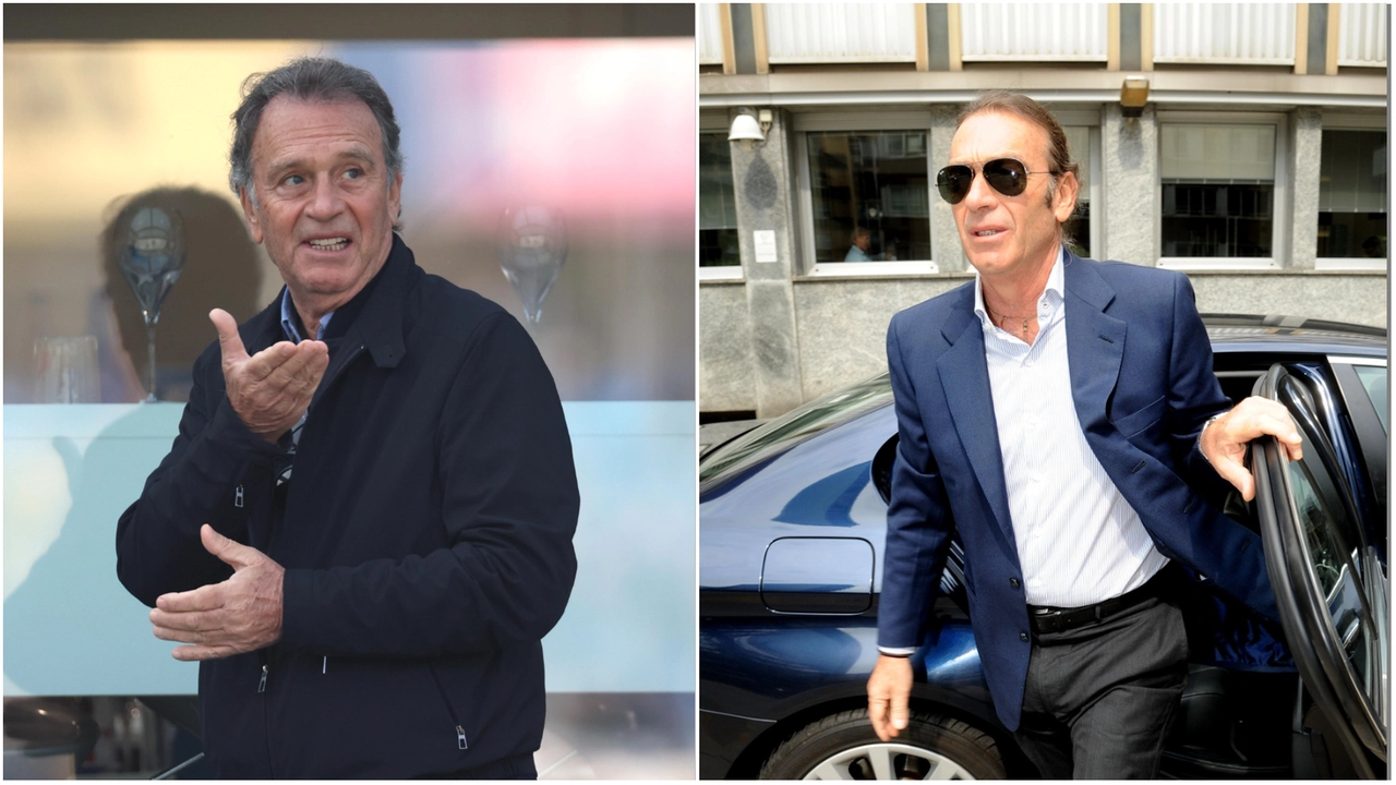 Due immagini di Massimo Cellino: in tribuna al Rigamonti e all'epoca di Cagliari Due immagini di Massimo Cellino: in tribuna al Rigamonti e all'epoca di Cagliari