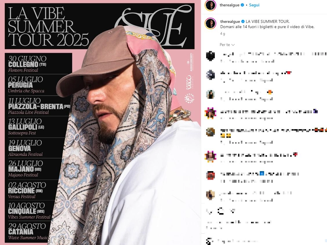 La Vibe Summer Tour 2025 di Guè (Post Instagram)
