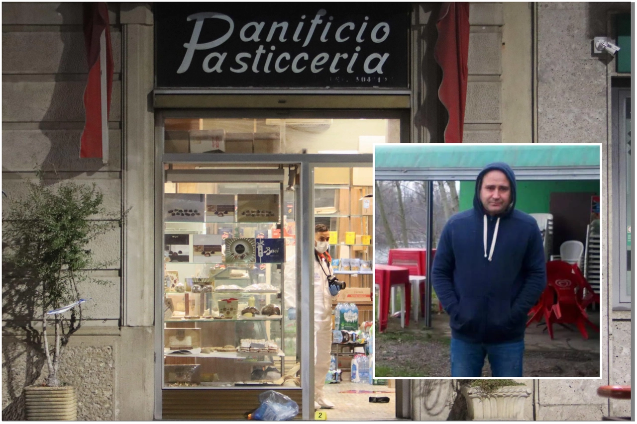 La panetteria dove è avvenuto l'agguato mortale e, nel riquadro, la vittima Ivan Disar