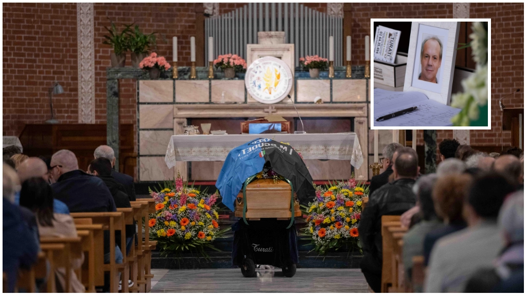L’addio al 59enne nella chiesa di San Giovanni Battista alla Bicocca. Don Fico: “Non cadiamo nella trappola del desiderio di vendetta”