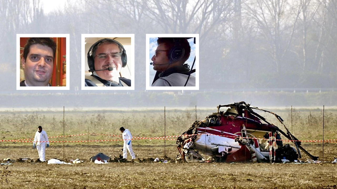 Il luogo dello schianto: nelle foto da sinistra Lorenzo Rovagnati e i piloti Flavio Massa e Leonardo Italiani