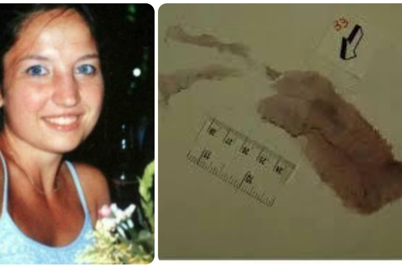 Chiara Poggi, uccisa a Garlasco nel 2007 e, a destra, l'impronta 33