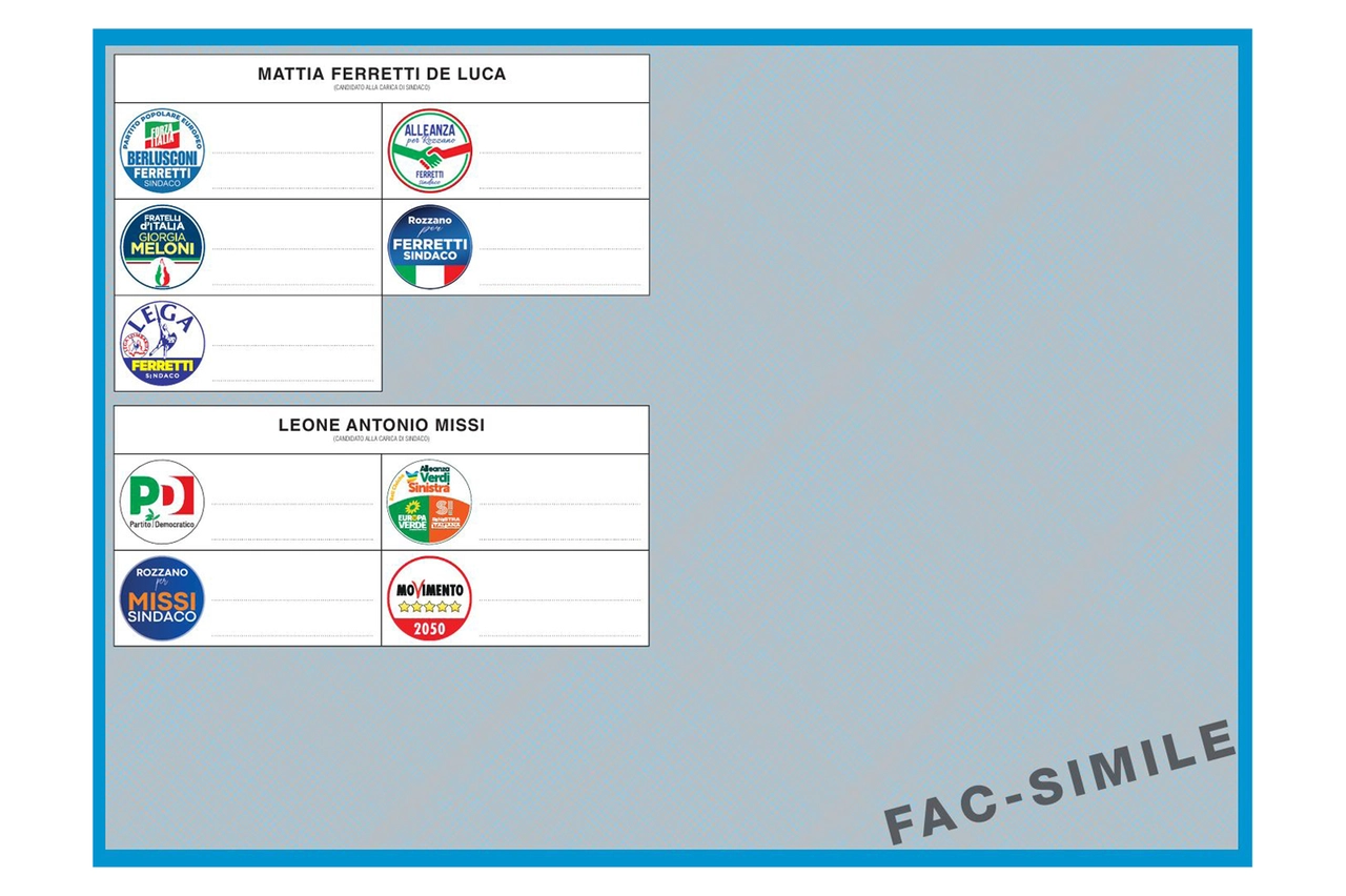 Il fac simile della scheda elettorale di Rozzano per le elezioni comunali 2025