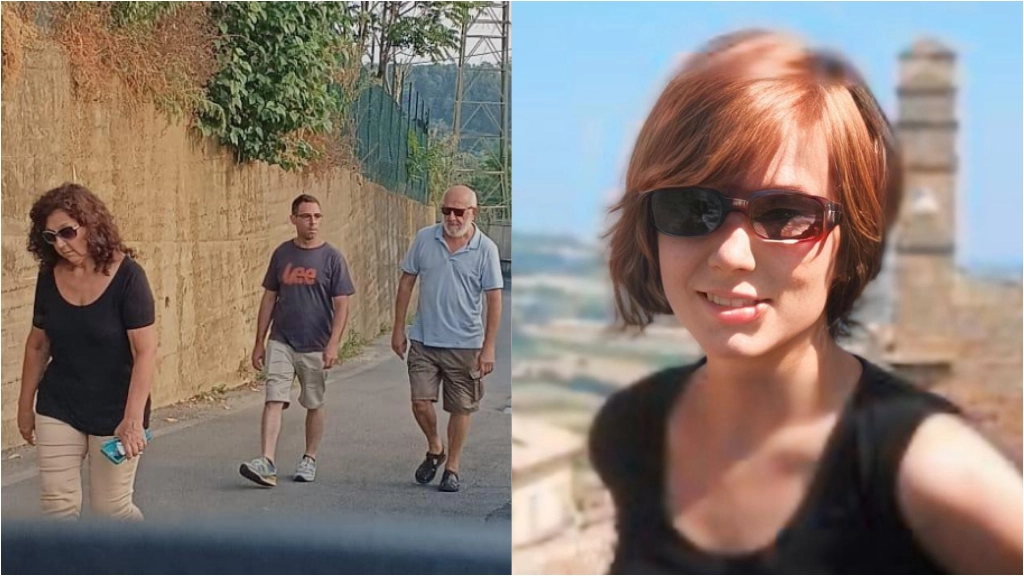 I genitori di Sharon Verzeni insieme al fidanzato della figlia Sergio Ruocco e, a destra, la vittima