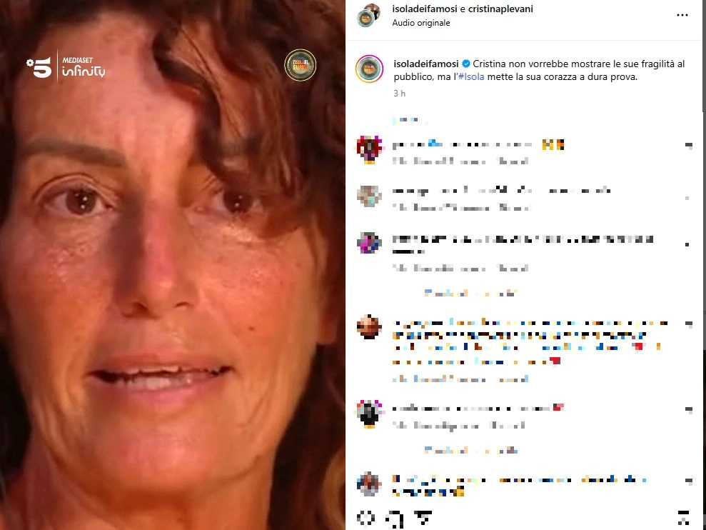 Il post Instagram Isola dei Famosi e Cristina Plevani