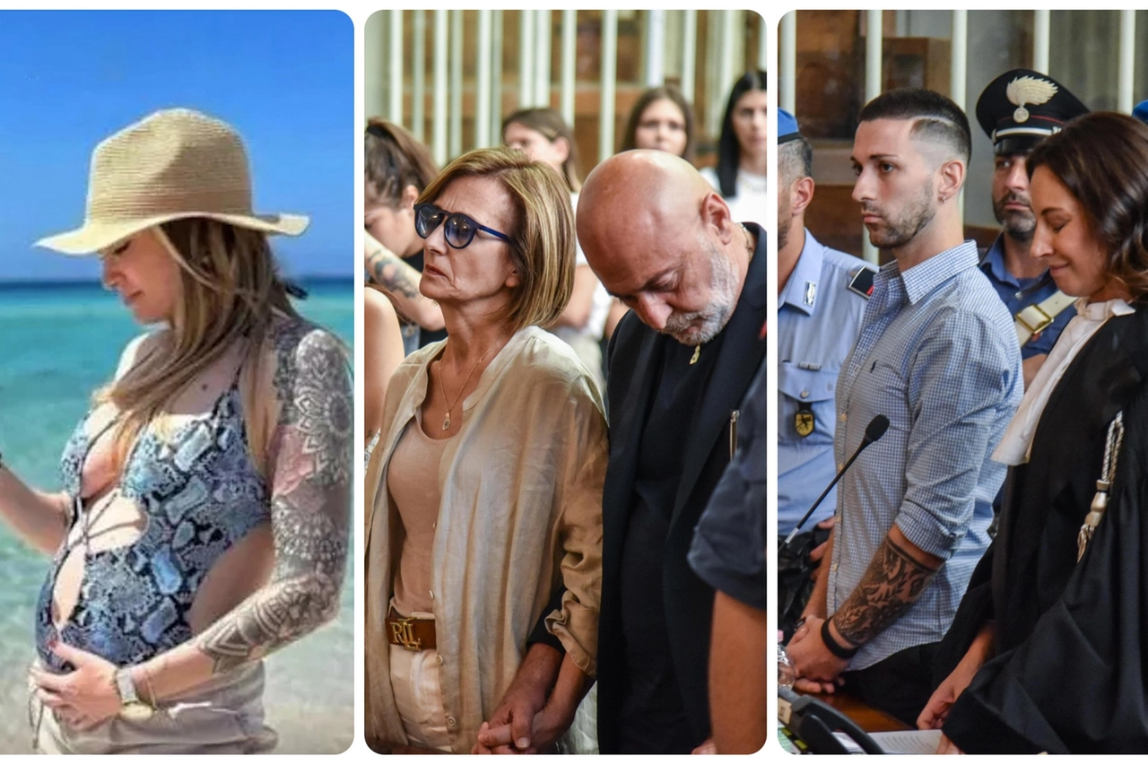 Giulia Tramontano e i genitori Franco e Loredana Femiano; a destra Alessandro Impagnatiello