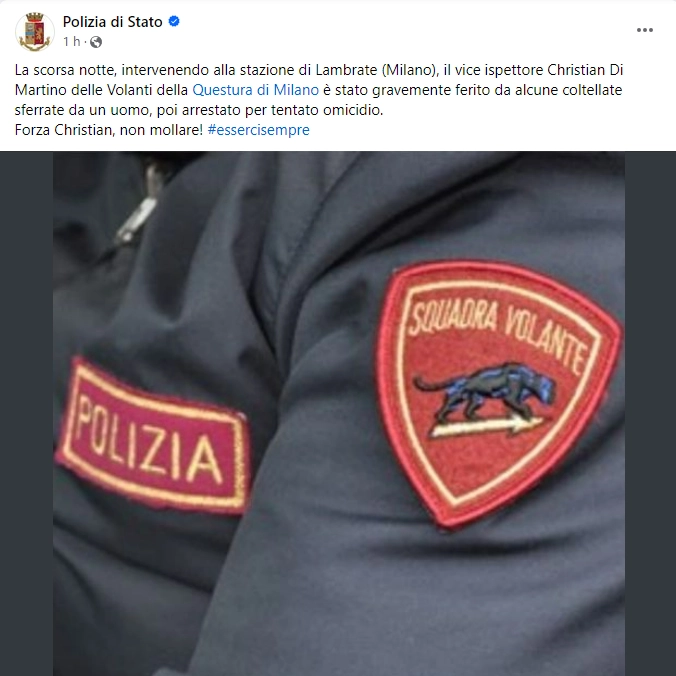 Il post sull'account ufficiale della Polizia di Stato