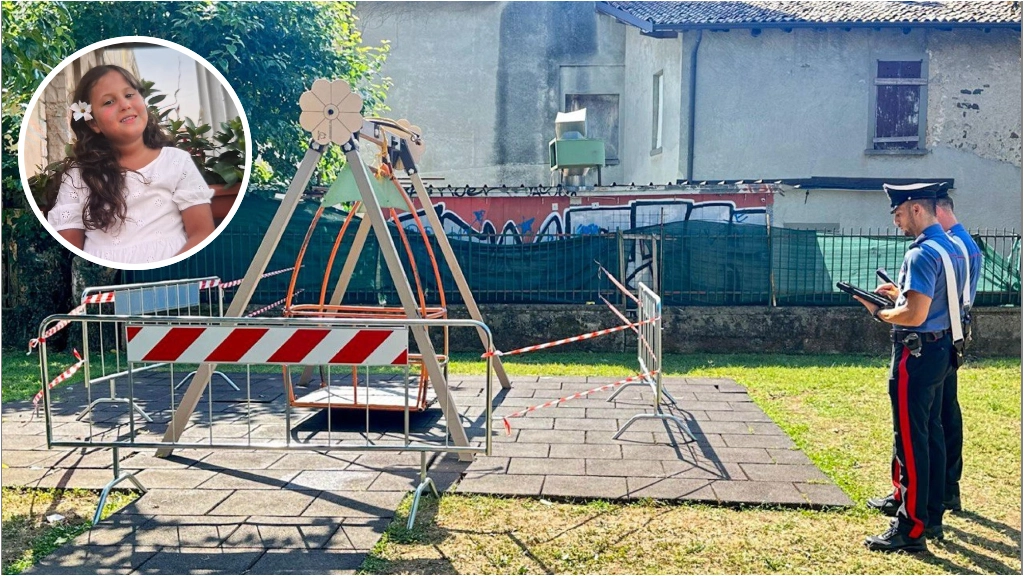 La piccola Ritaj morta in un parco giochi di Villongo dopo una tragica caduta dall'altalena. Il sopralluogo dei carabinieri La piccola Ritaj morta in un parco giochi di Villongo dopo una tragica caduta dall'altalena. Il sopralluogo dei carabinieri