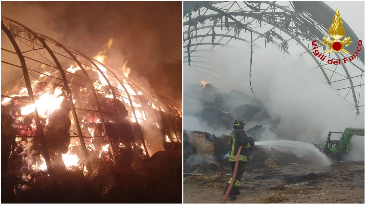 Due immagini dell'incendio a Gavirate fornite dai vigili del fuoco