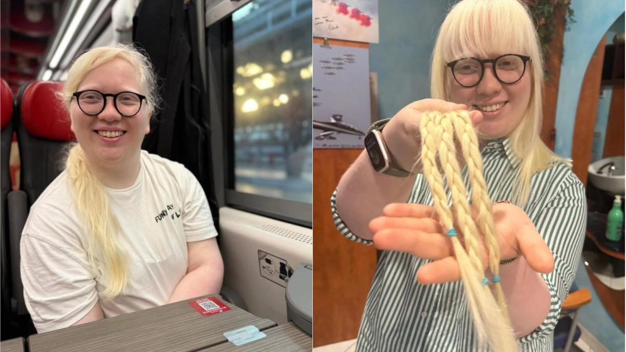Beatrice Tassone con i lunghi capelli biondi e, dopo il taglio, con le trecce donate (foto dal profilo Instagram) Beatrice Tassone con i lunghi capelli biondi e, dopo il taglio, con le trecce donate (foto dal profilo Instagram)
