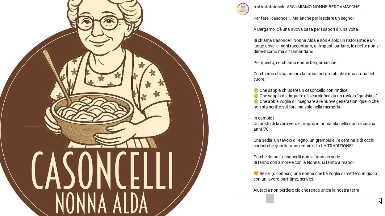 Il post Instagram di Trattoria Taiocchi a Bergamo