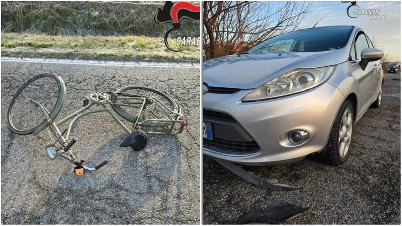 La bicicletta sull'asfalto e l'auto che ha colpito il ciclista poi deceduto La bicicletta sull'asfalto e l'auto che ha colpito il ciclista poi deceduto