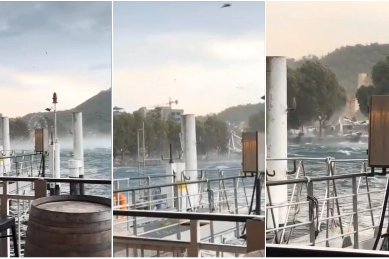 Tre frame dell'impressionante video (da sinistra a destra): la ruota ancora in piedi, il momento in cui si piega, dopo la caduta