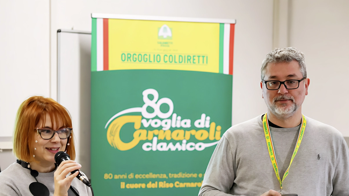 La sommelier del riso Michela Rossi e il presidente di Terranostra Pavia Christian Romagnese La sommelier del riso Michela Rossi e il presidente di Terranostra Pavia Christian Romagnese