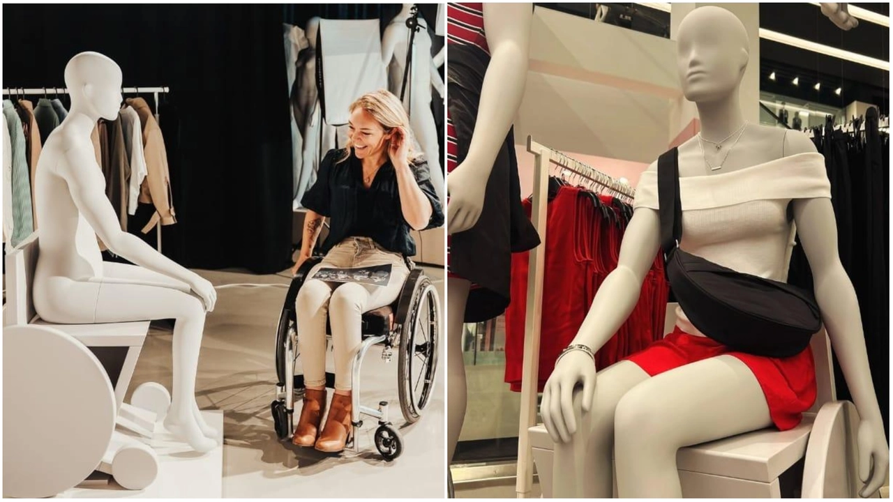 Sophie Morgan, attivista per i diritti dei disabili e il manichino seduto Sophie, da lei progettato (pagina Instagram Sophie Morgan)