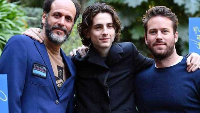 Luca Guadagnino, Timothée Chalamet e Armie Hammer in occasione della promozione di "Chiamami col tuo nome"