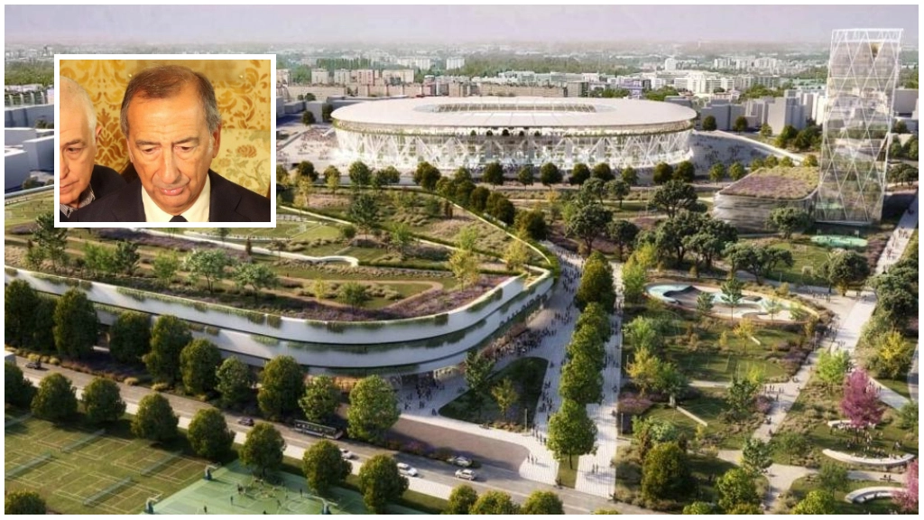 Il sindaco Giuseppe Sala e un vecchio rendering di San Siro che mostra nuovo stadio e Meazza Il sindaco Giuseppe Sala e un vecchio rendering di San Siro che mostra nuovo stadio e Meazza