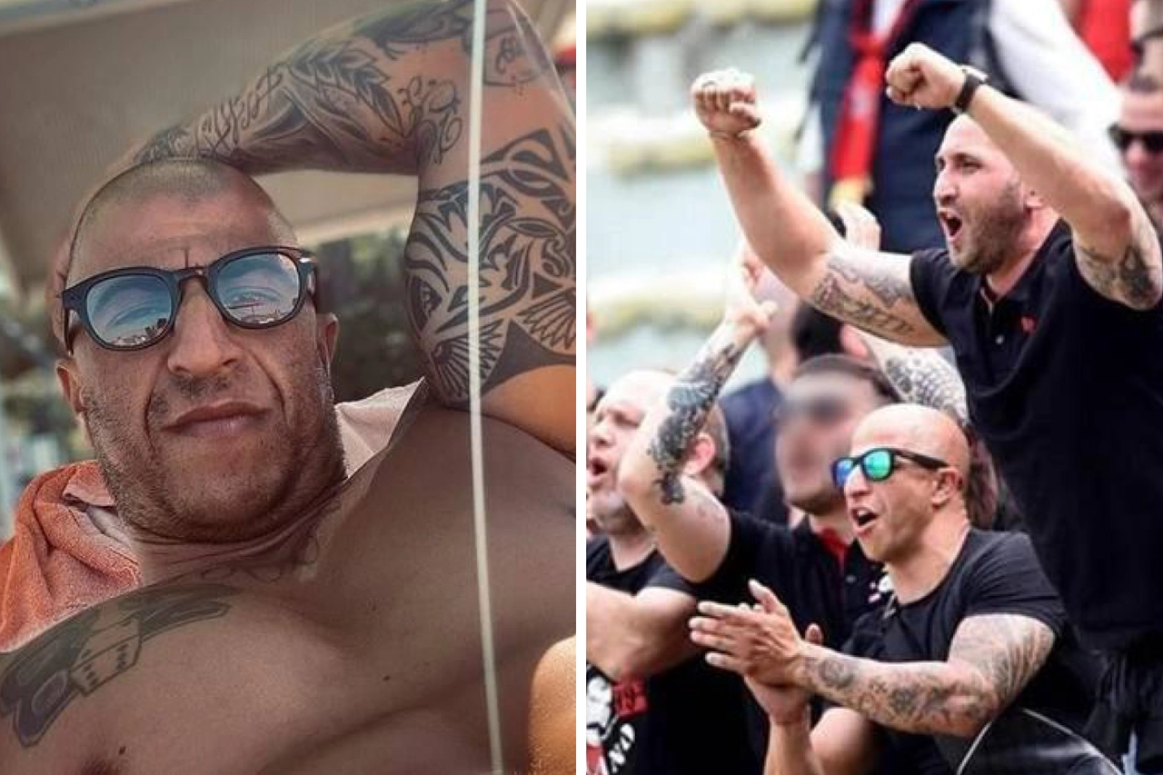 Cristian Rosiello, ex bodyguard di Fedez, accanto a Luca Lucci in curva Sud