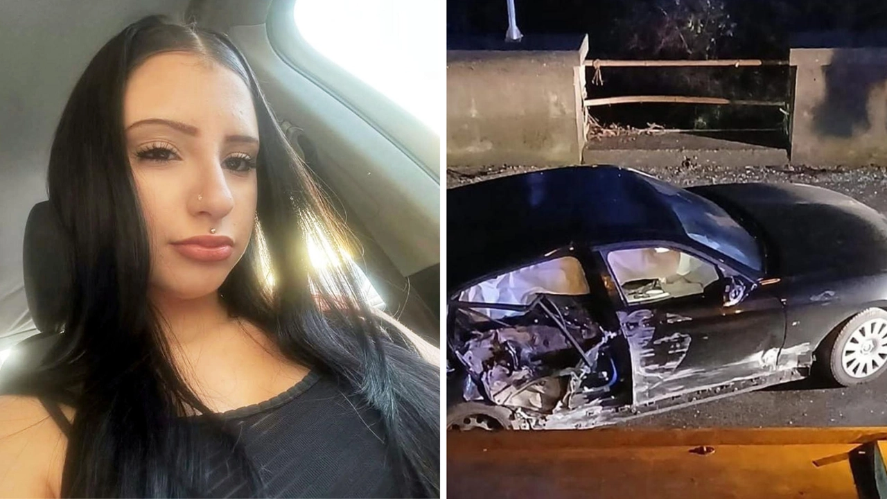 Jennifer Alcani, morta a 13 anni nello schianto. A destra, l'auto su cui viaggiava