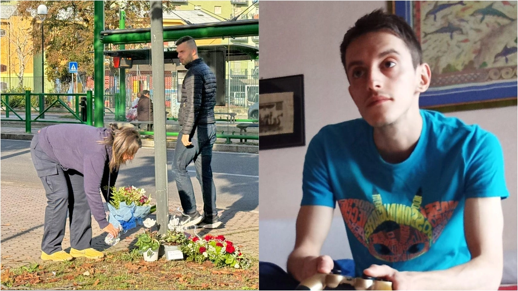 Rozzano, Manuel Mastrapasqua e i fiori sul luogo dell'omicidio Rozzano, Manuel Mastrapasqua e i fiori sul luogo dell'omicidio