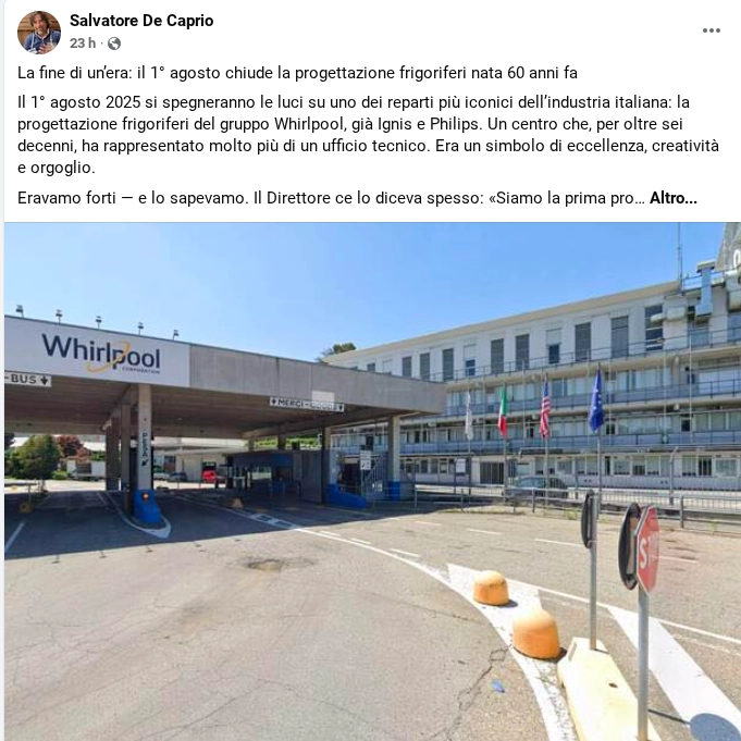 Il post facebook di Salvatore De Caprio