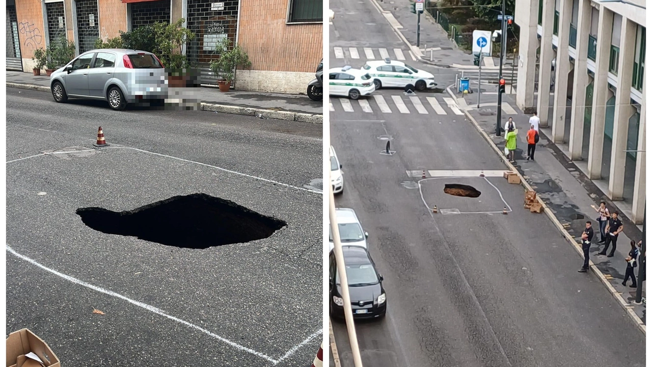 La voragine in via Tartini a Milano (Foto Facebook Dergano Milano)