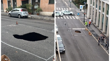 Voragine in via Tartini a Milano, area transennata: tecnici al lavoro