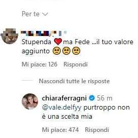 La risposta di Chiara Ferragni su Instagram