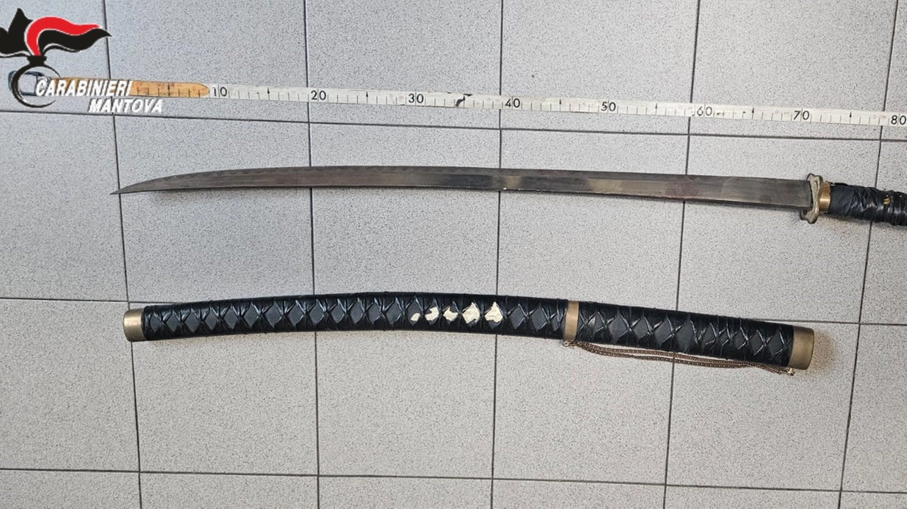 Katane trovate in casa di un 42enne a Curtatone (Foto carabinieri Mantova) Katane trovate in casa di un 42enne a Curtatone (Foto carabinieri Mantova)