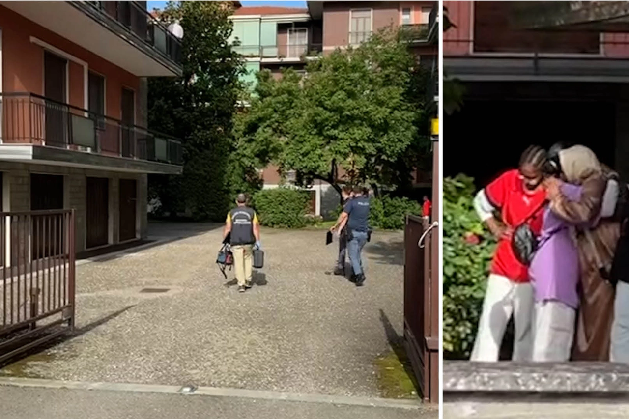 La polizia sul posto e, a destra, la disperazione dei parenti del bambino