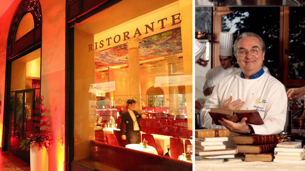 Il ristorante Teatro alla Scala-Il Foyer. A destra, Gualtiero Marchesi (1930-2017), capostipite dell’alta cucina italiana Il ristorante Teatro alla Scala-Il Foyer. A destra, Gualtiero Marchesi (1930-2017), capostipite dell’alta cucina italiana