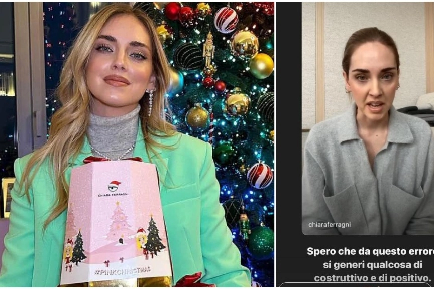 Chiara Ferragni con il pandoro Balocco "Pink Christmas" e nel video girato oggi per chiedere scusa
