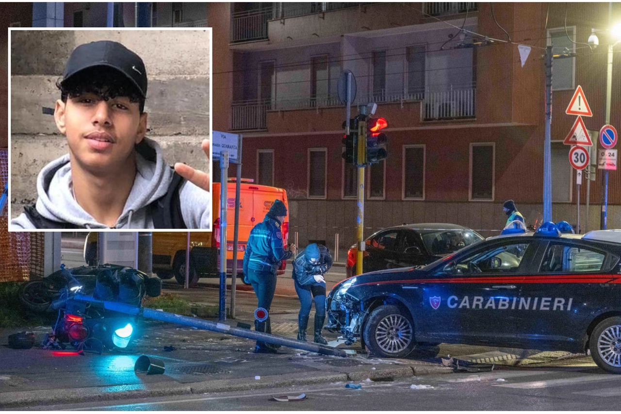 I rilievi sul luogo dell'incidente; nel riquadro, Ramy Elgaml