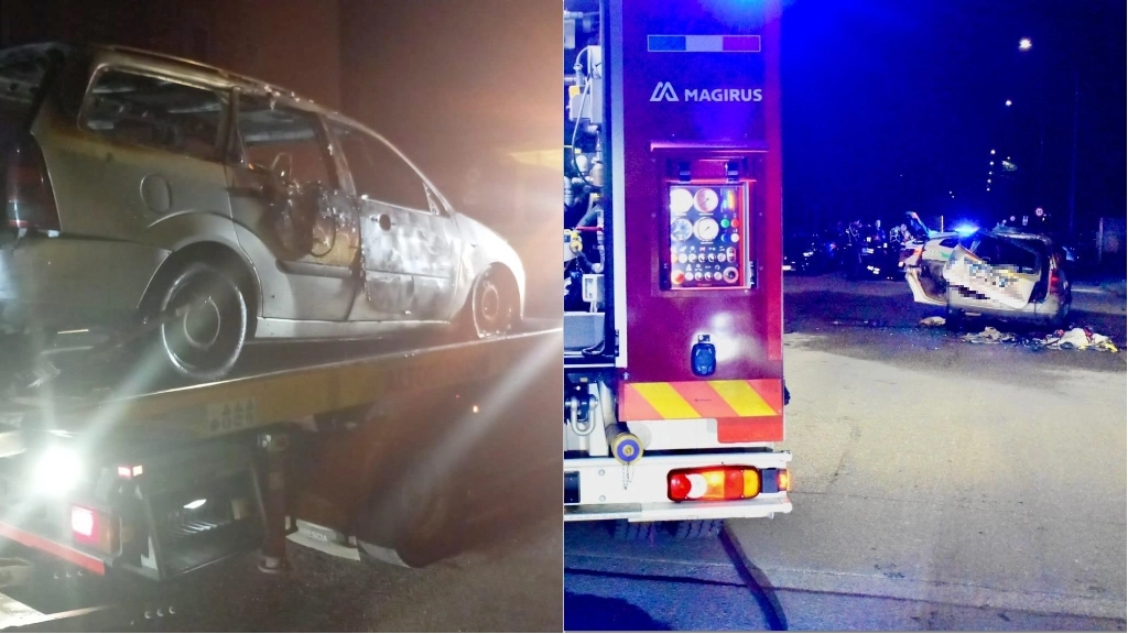 L'auto andata in fiamme ed esplosa a Pavia L'auto andata in fiamme ed esplosa a Pavia