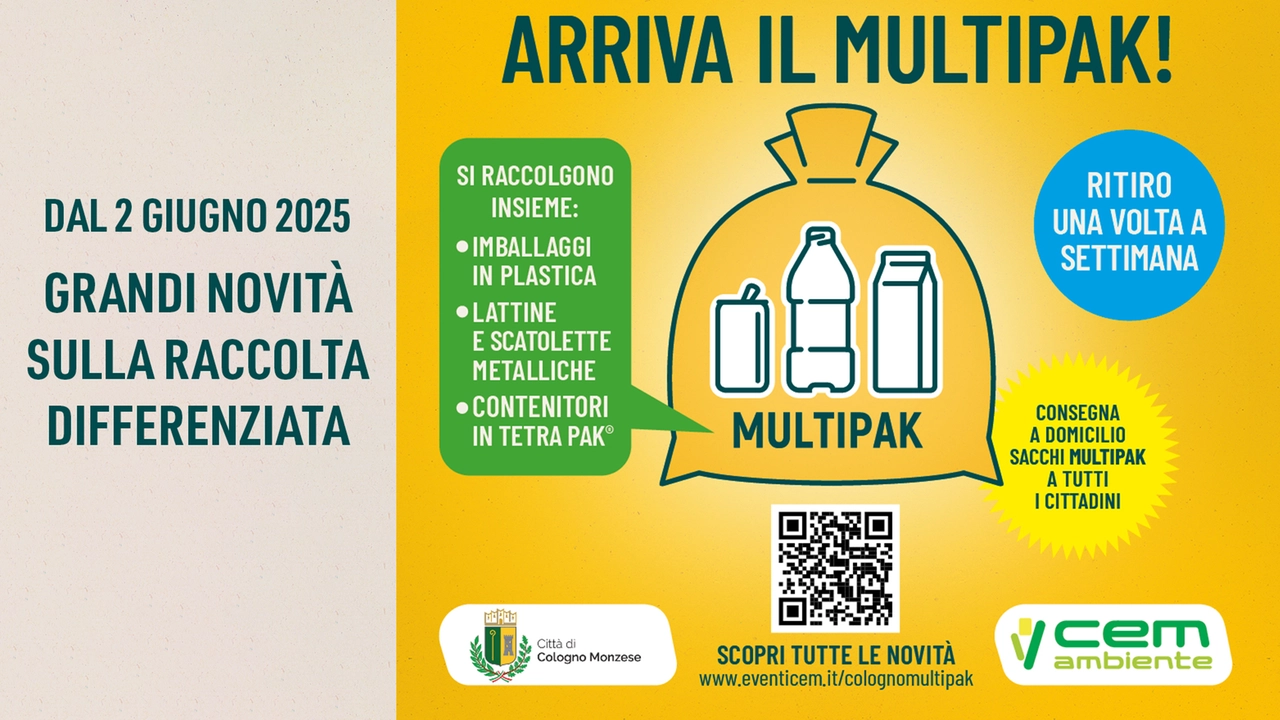 CEM Ambiente. Dal 2 giugno cambia la raccolta differenziata a Cologno Monzese: arriva il nuovo sacco giallo del Multipak