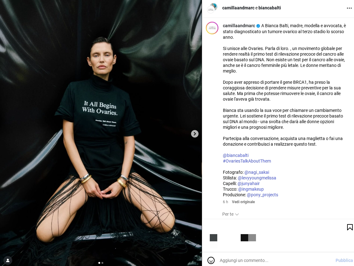 Il post Instagram di Bianca Balti
