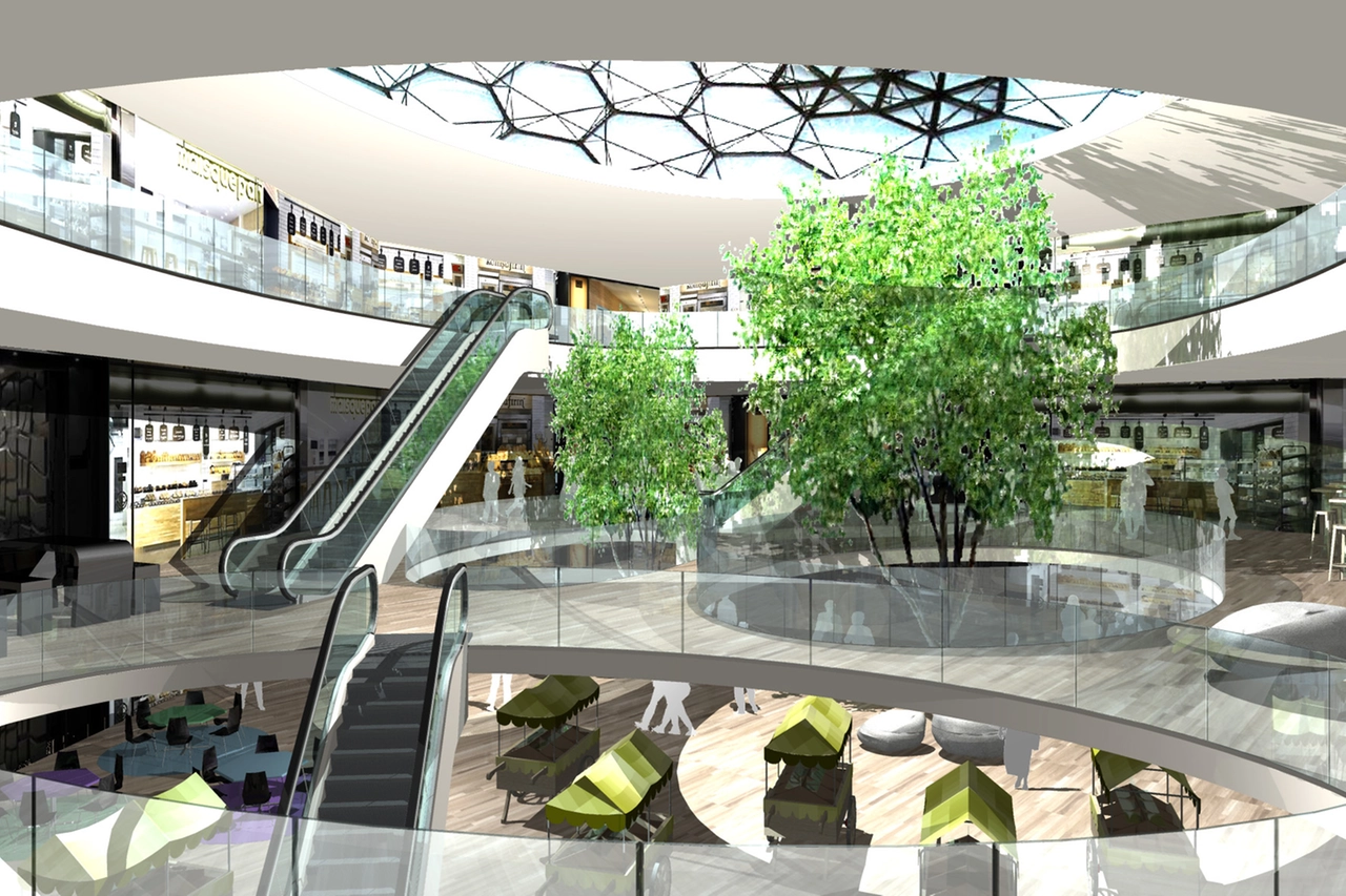 Il rendering del progetto commerciale del 2014 dell'architetto Giancarlo Marzorati