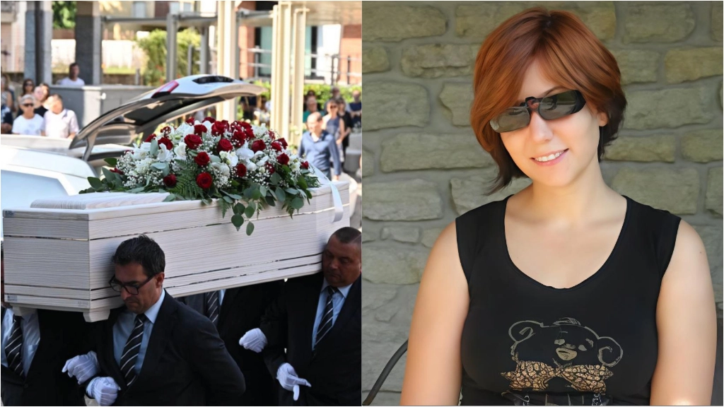 A sinistra il feretro di Sharon Verzeni entra nella chiesa di San Vittore a Bottanuco, a destra la 33enne uccisa con quattro coltellate mentre passeggiava in strada a Terno d'Isola A sinistra il feretro di Sharon Verzeni entra nella chiesa di San Vittore a Bottanuco, a destra la 33enne uccisa con quattro coltellate mentre passeggiava in strada a Terno d'Isola