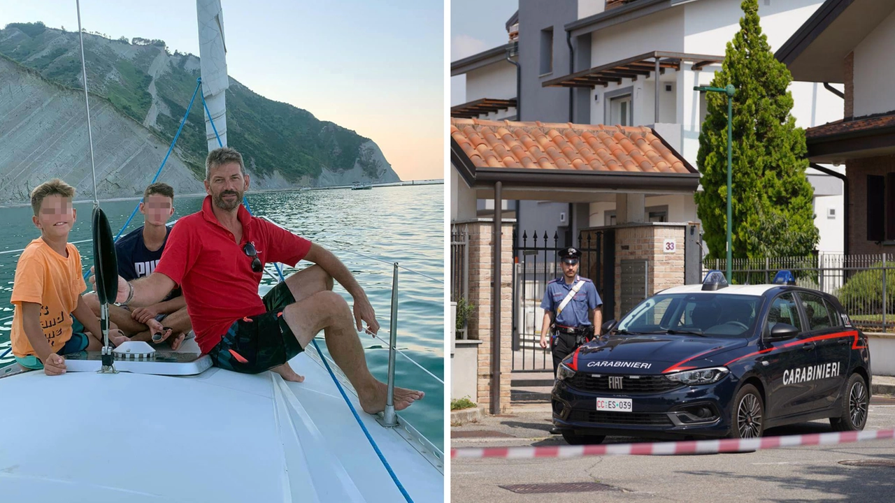 Riccardo in vacanza insieme al padre e al fratellino. A destra, l'abitazione dove è avvenuta la strage Riccardo in vacanza insieme al padre e al fratellino. A destra, l'abitazione dove è avvenuta la strage