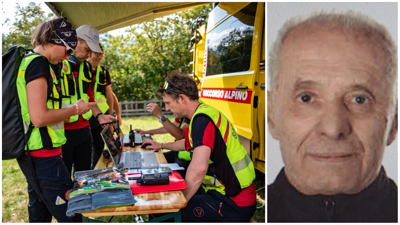 La foto del 79enne di Vailate (Cremona), cercatore di funghi scomparso da 2 giorni in Val di Sole in Trentino, diffusa dal Soccorso Alpino e Speleologico Trentino - Cnsas, qui in un'immagine di un campo base di ricerca